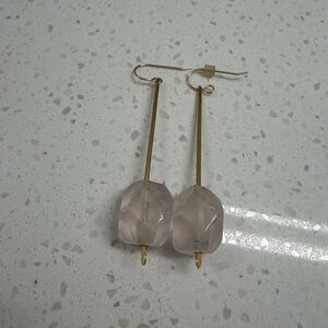 Long Gold Bar Drop Earrings with Natural Stone Beads